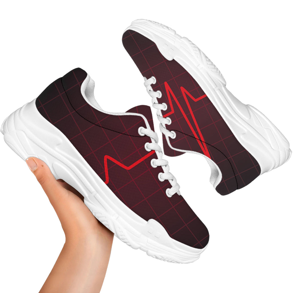 Red Heartbeat Print White Chunky Shoes