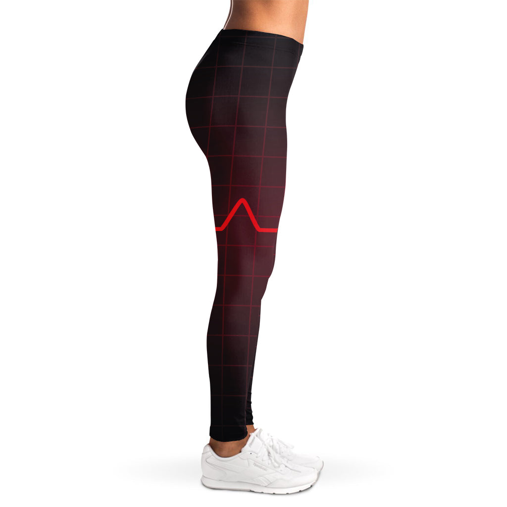 Red Heartbeat Print Women's Leggings