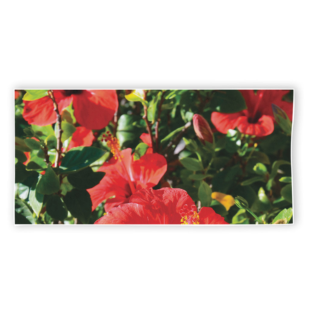 Red Hibiscus Flowers Print Beach Towel