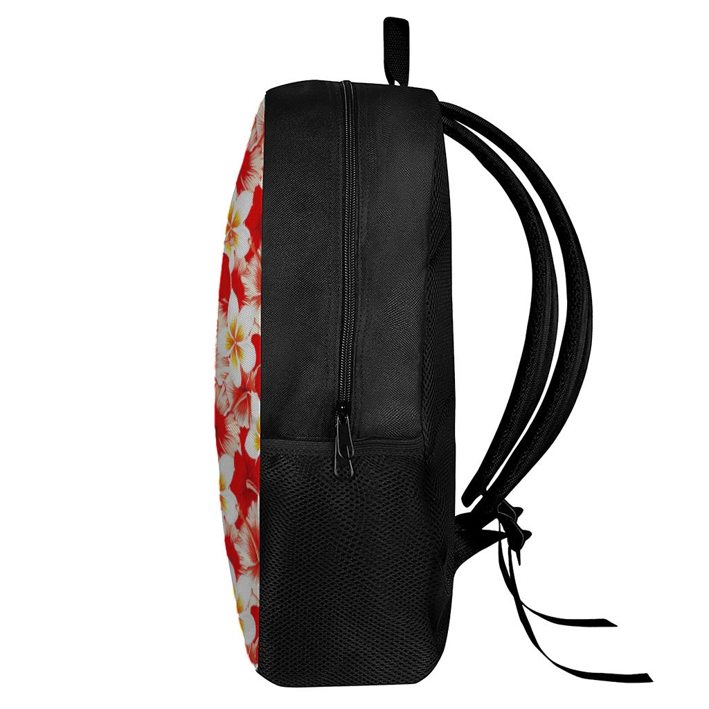 Red Hibiscus Plumeria Pattern Print 17 Inch Backpack