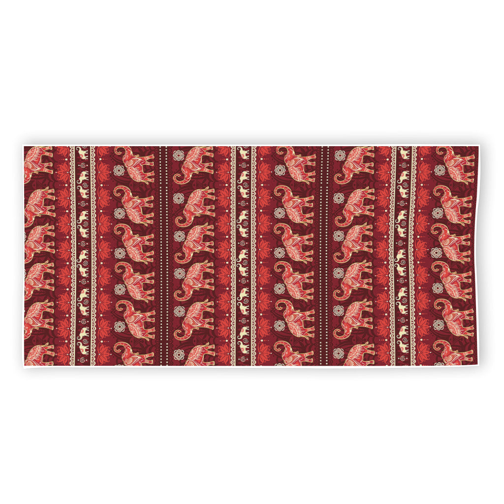 Red Indian Elephant Pattern Print Beach Towel