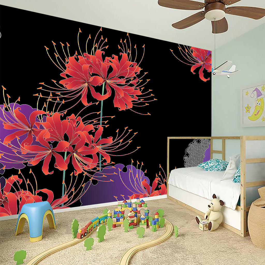 Red Japanese Amaryllis Pattern Print Wall Sticker