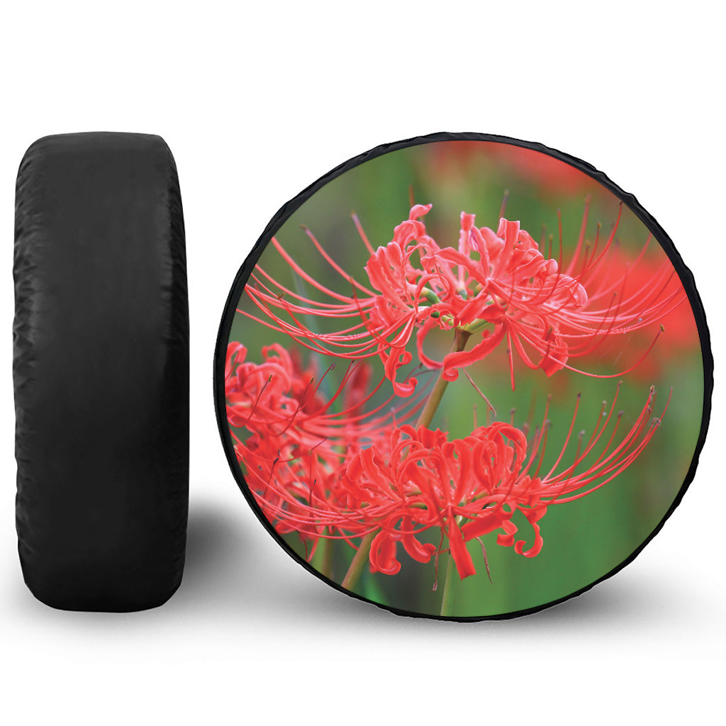 Red Japanese Amaryllis Print Leather Spare Tire Cover