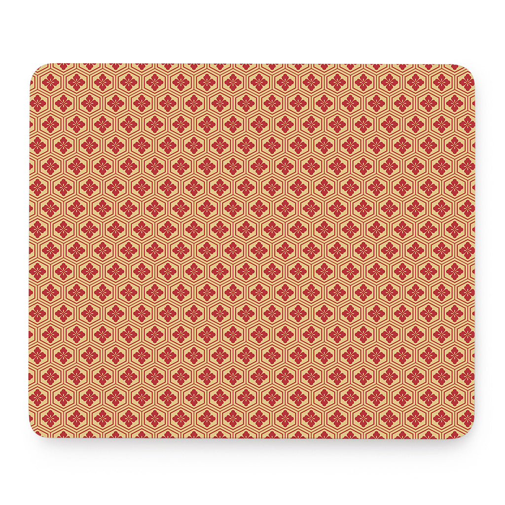 Red Japanese Flower Pattern Print Mouse Pad