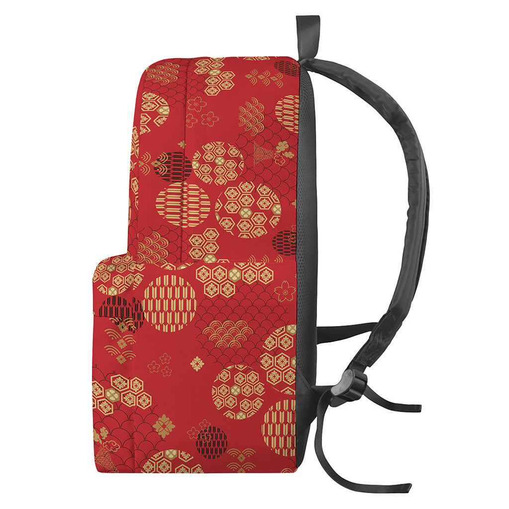 Red Japanese Pattern Print Backpack