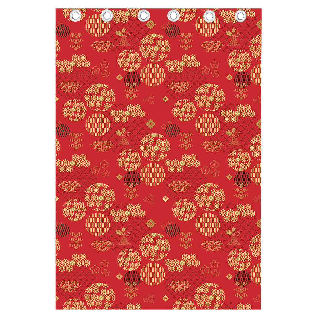 Red Japanese Pattern Print Curtain