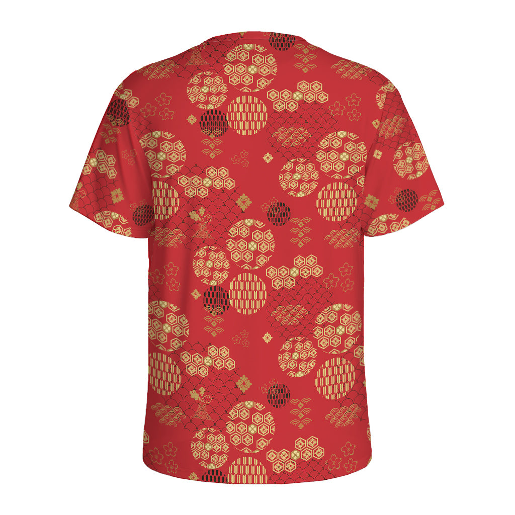 Red Japanese Pattern Print Men's Sports T-Shirt