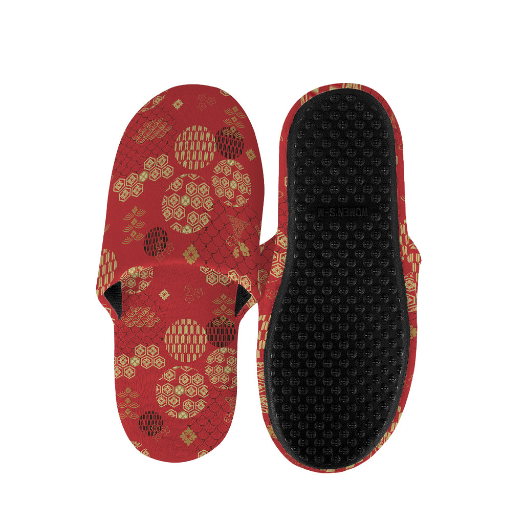 Red Japanese Pattern Print Slippers