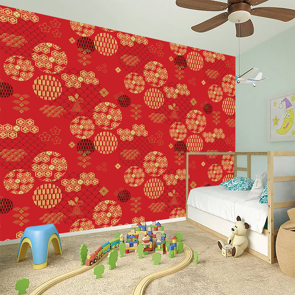 Red Japanese Pattern Print Wall Sticker