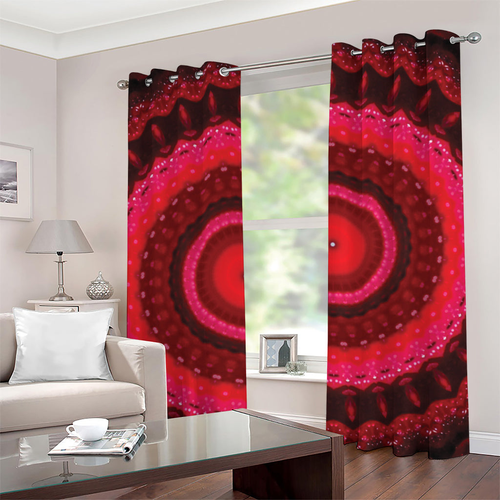 Red Kaleidoscope Print Grommet Curtains