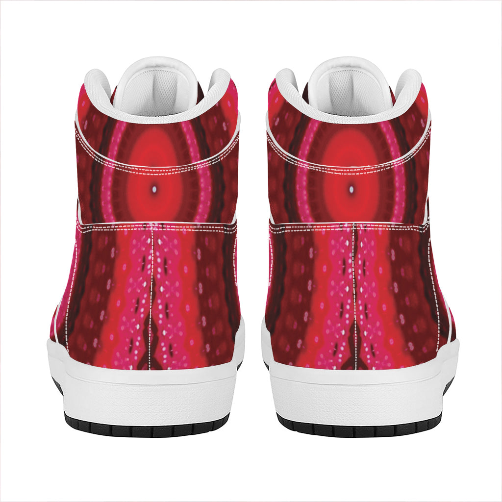 Red Kaleidoscope Print High Top Leather Sneakers