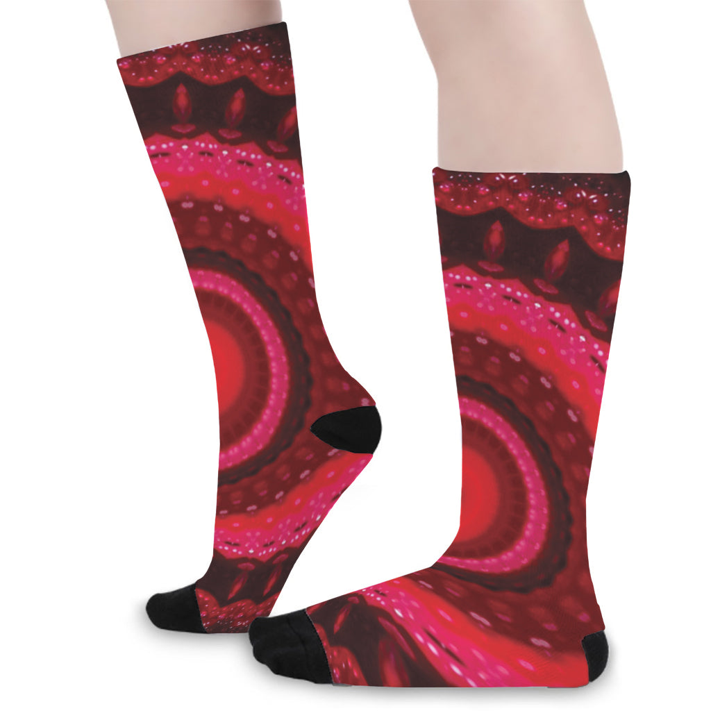 Red Kaleidoscope Print Long Socks