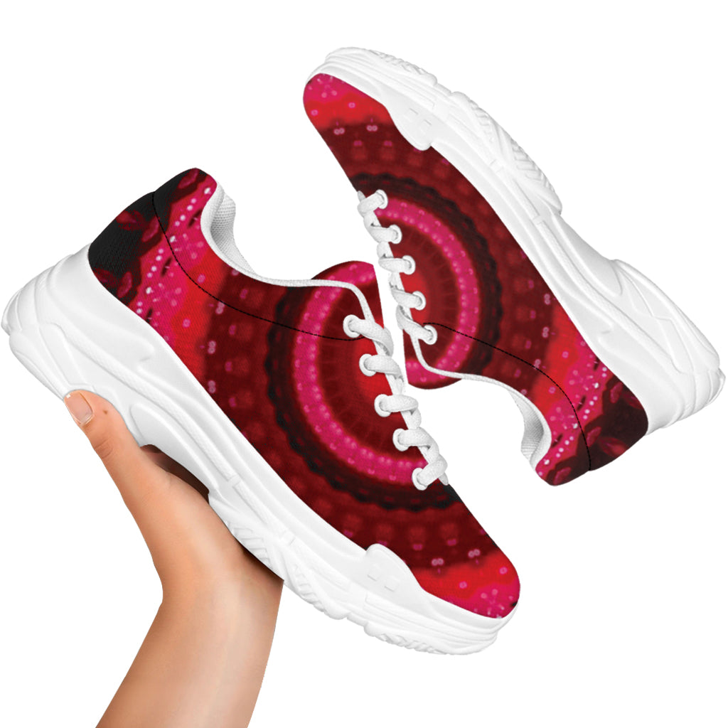 Red Kaleidoscope Print White Chunky Shoes