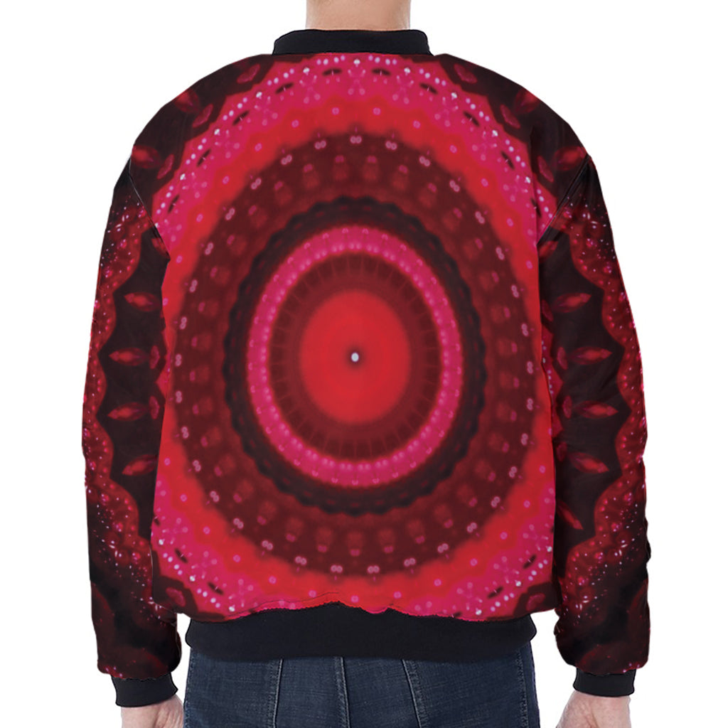 Red Kaleidoscope Print Zip Sleeve Bomber Jacket