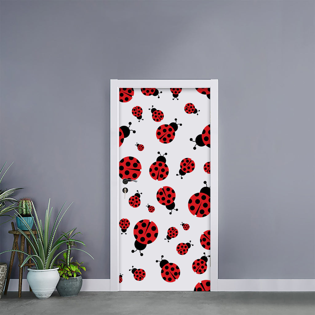 Red Ladybug Pattern Print Door Sticker