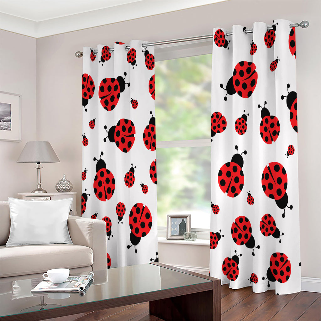 Red Ladybug Pattern Print Extra Wide Grommet Curtains