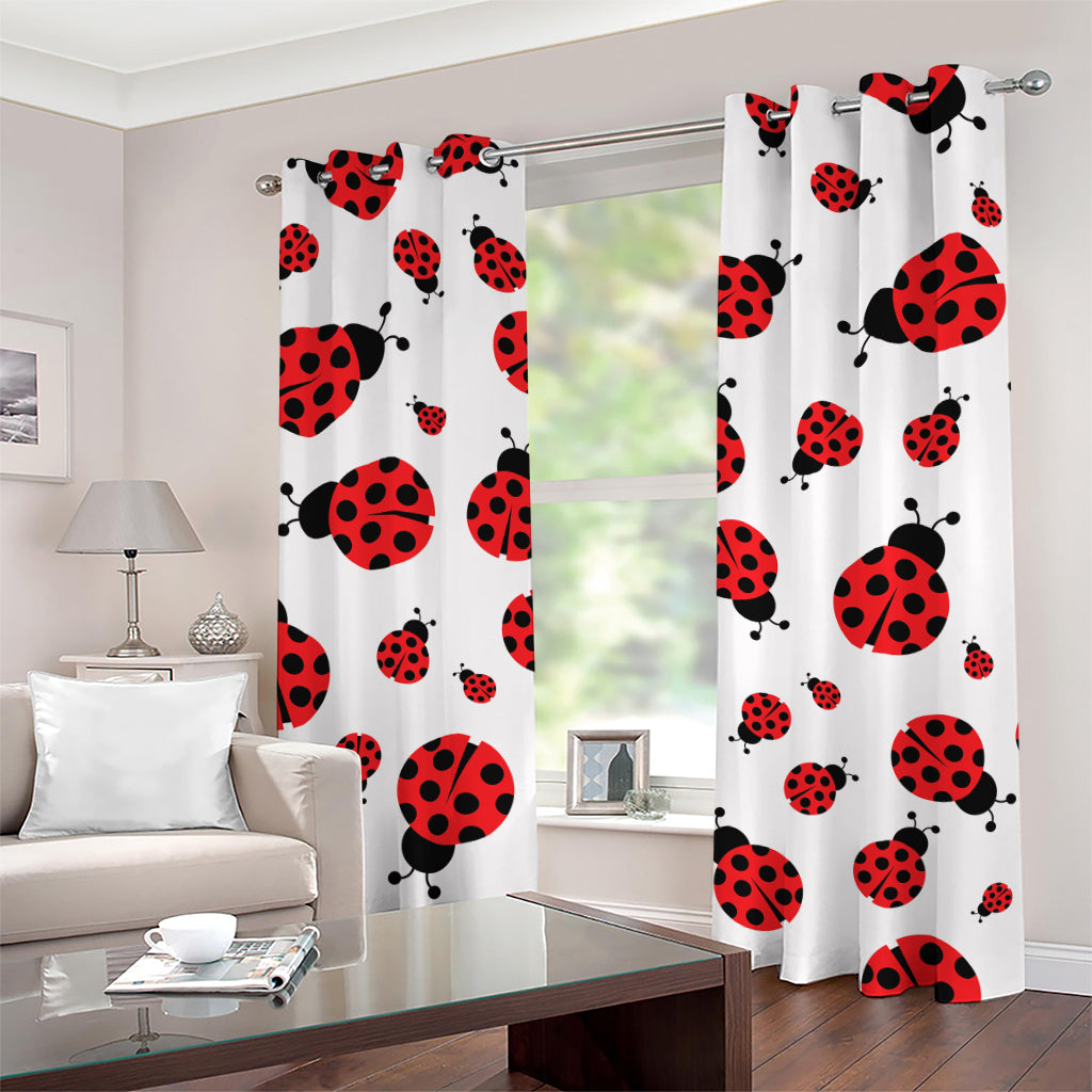 Red Ladybug Pattern Print Grommet Curtains