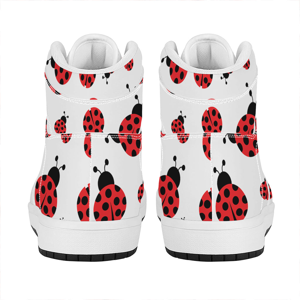 Red Ladybug Pattern Print High Top Leather Sneakers