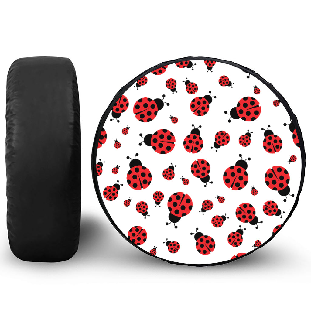 Red Ladybug Pattern Print Leather Spare Tire Cover