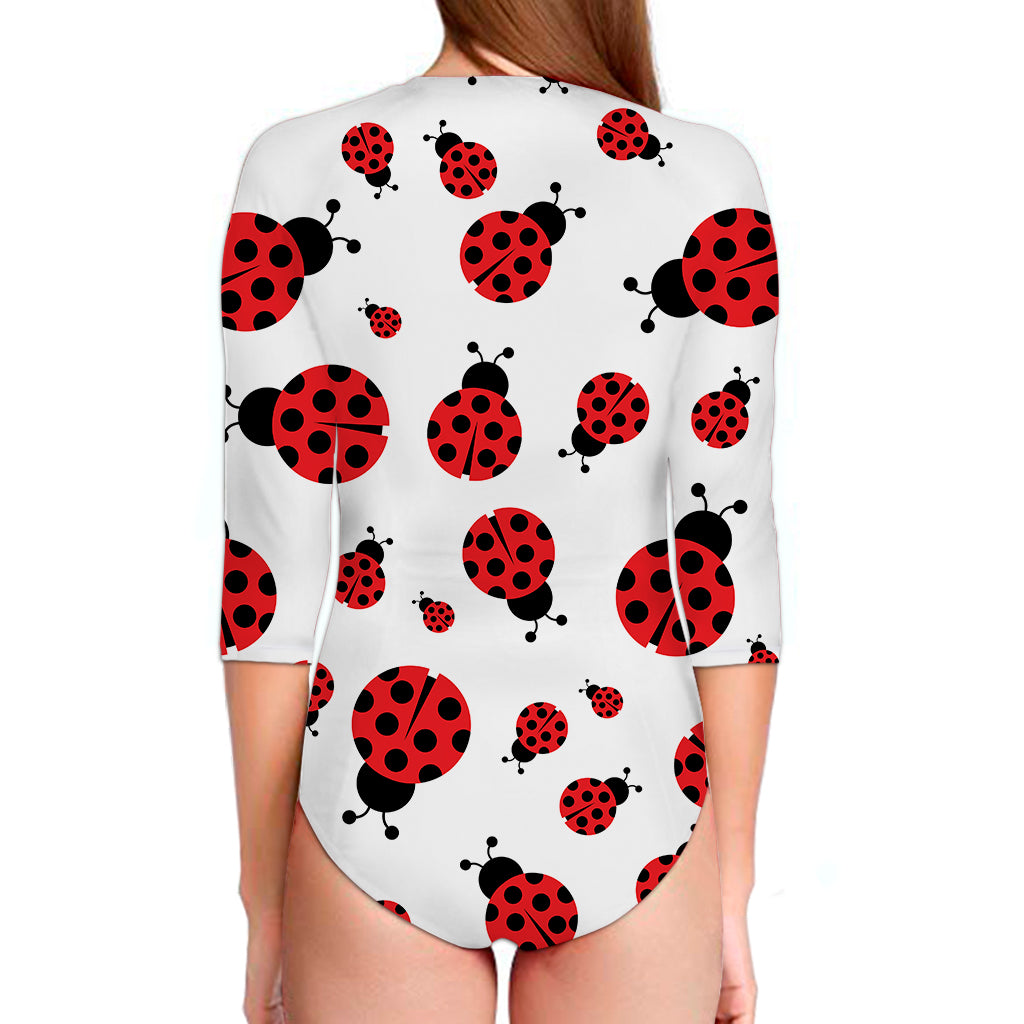Red Ladybug Pattern Print Long Sleeve Swimsuit