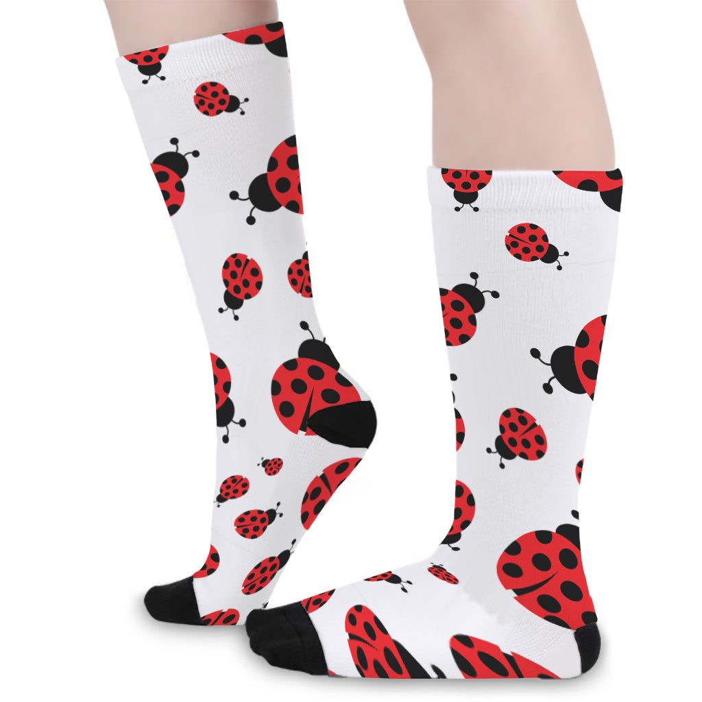 Red Ladybug Pattern Print Long Socks