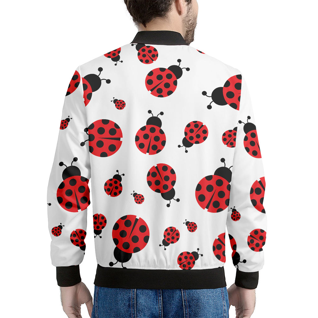 Red Ladybug Pattern Print Men's Bomber Jacket