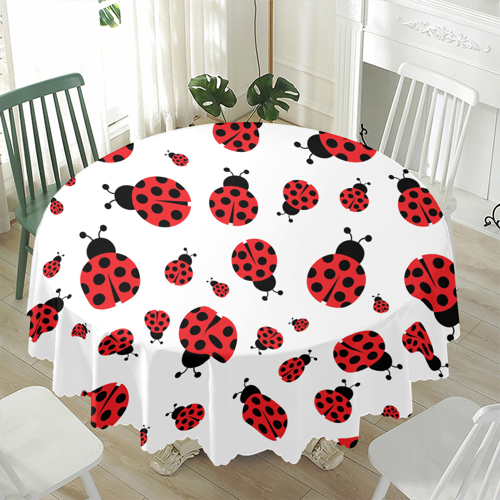 Red Ladybug Pattern Print Waterproof Round Tablecloth