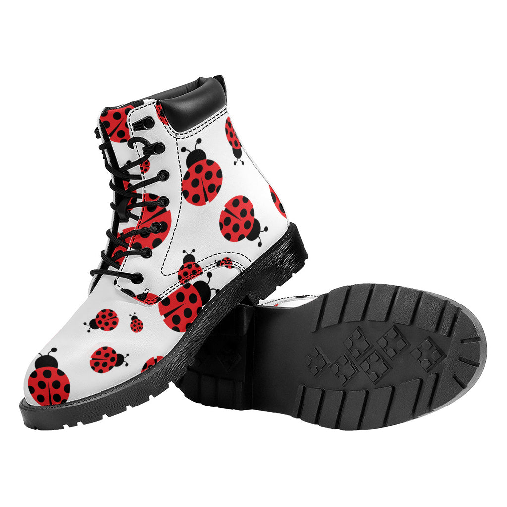 Red Ladybug Pattern Print Work Boots