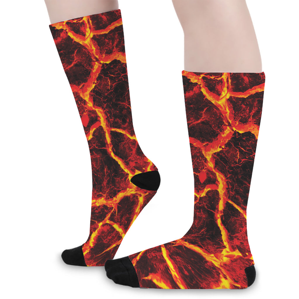 Red Lava Print Long Socks