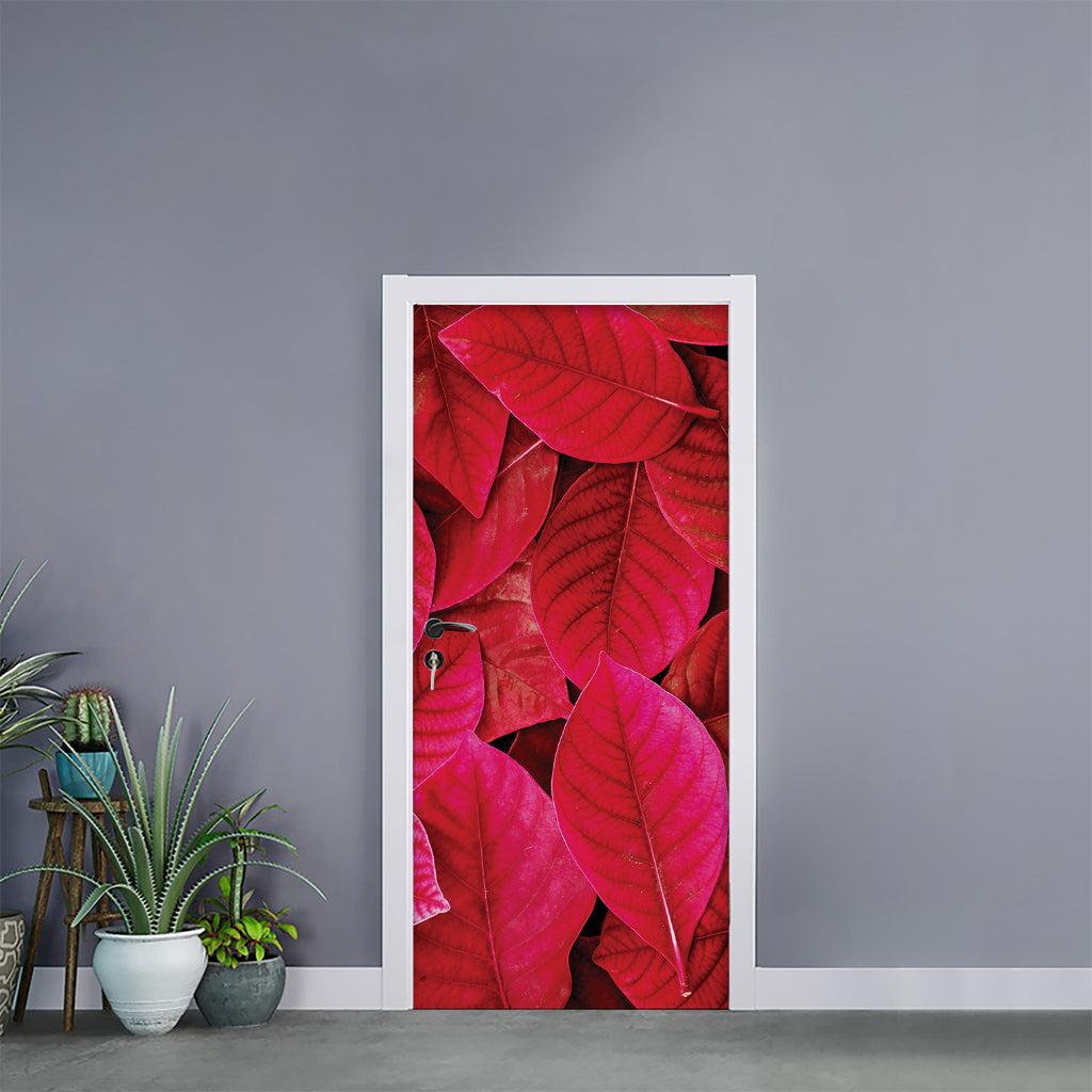 Red Leaf Print Door Sticker