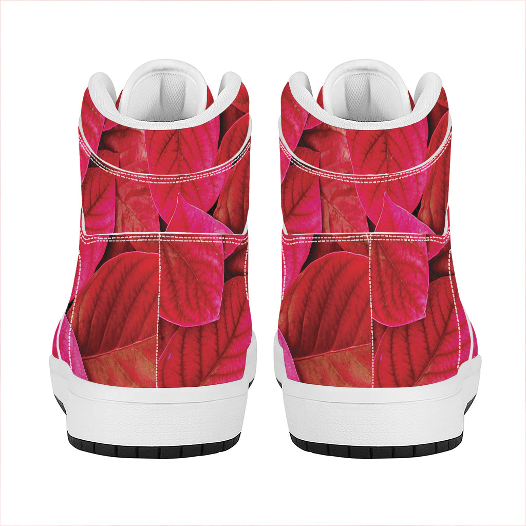 Red Leaf Print High Top Leather Sneakers