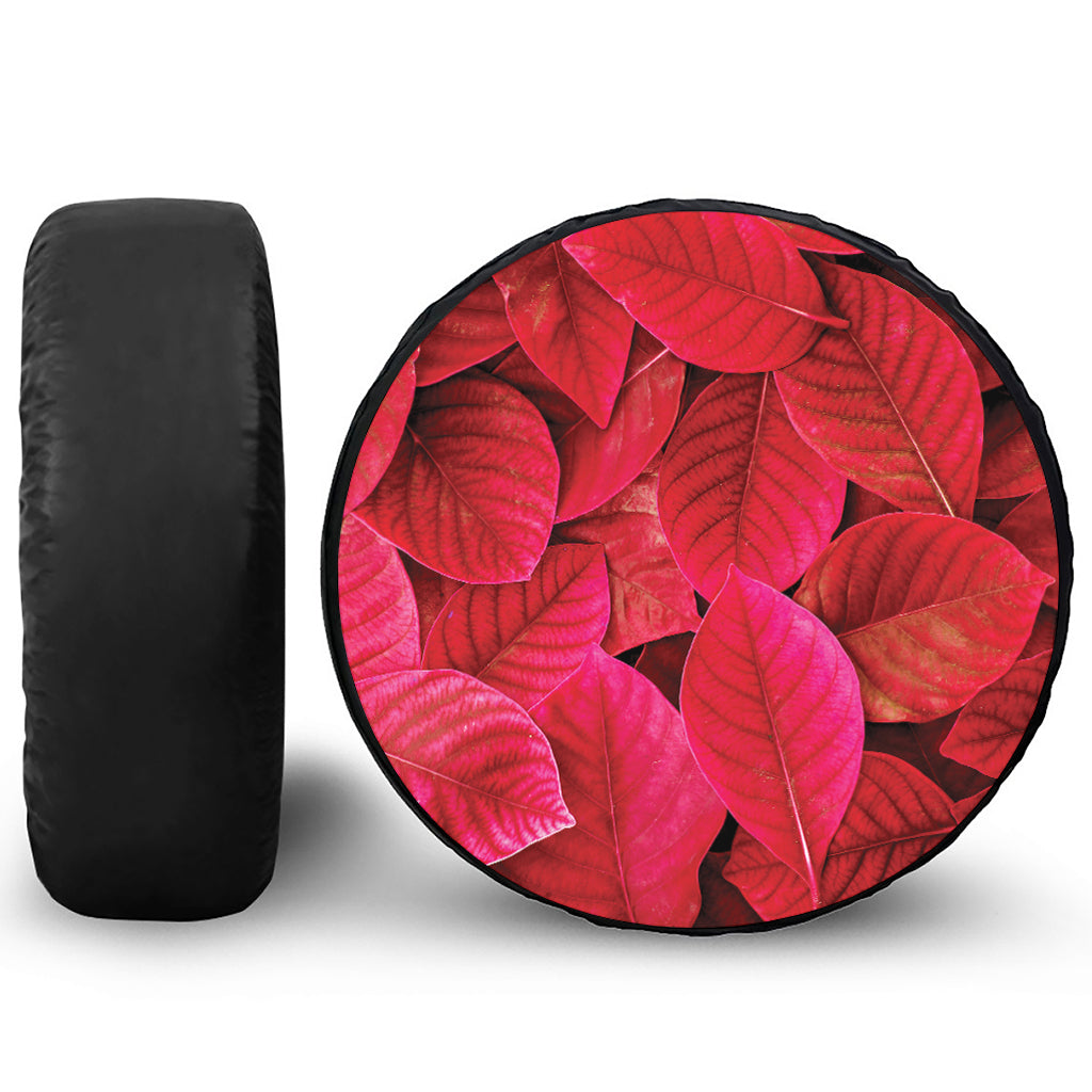Red Leaf Print Leather Spare Tire Cover