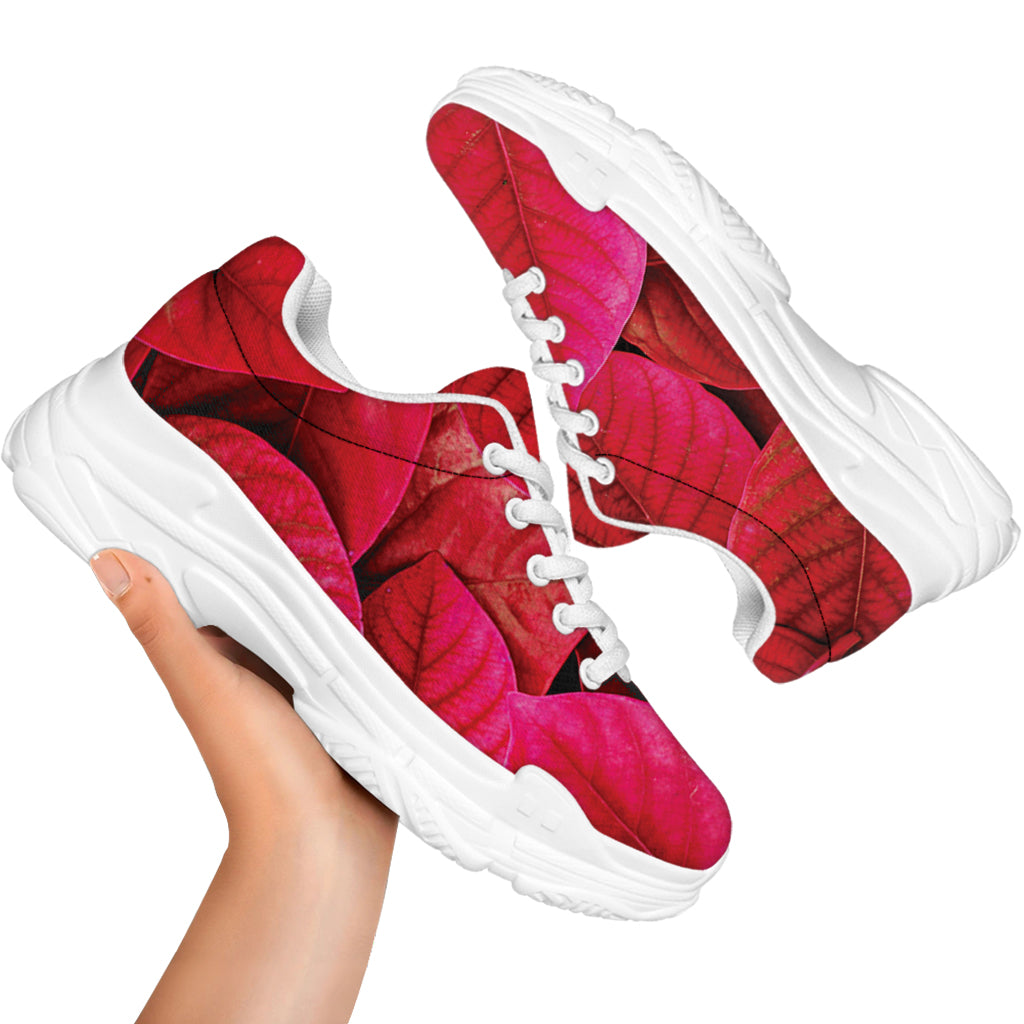 Red Leaf Print White Chunky Shoes