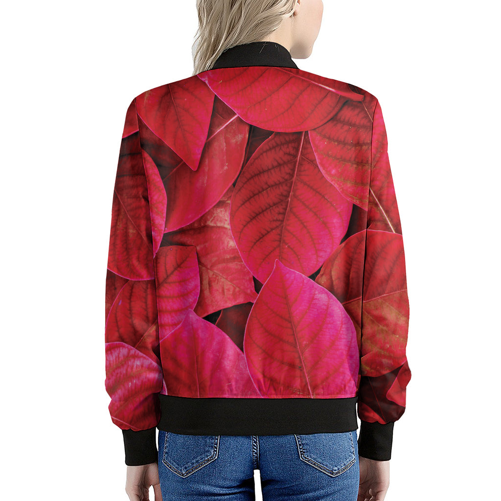 Red Leaf Print Women's Bomber Jacket
