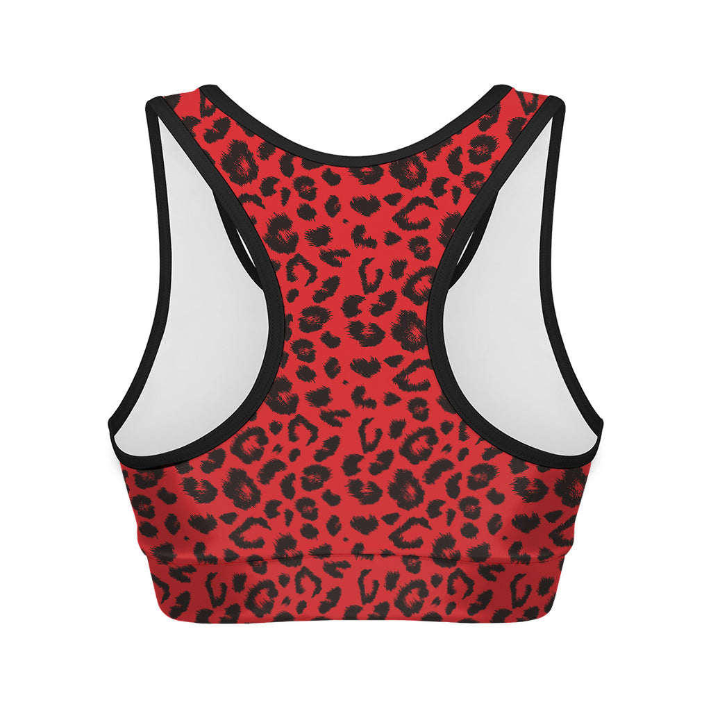 Red Leopard Print Women's Sports Bra