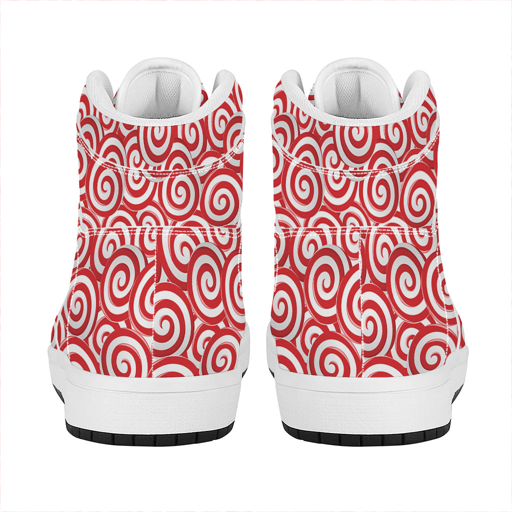 Red Lollipop Candy Pattern Print High Top Leather Sneakers