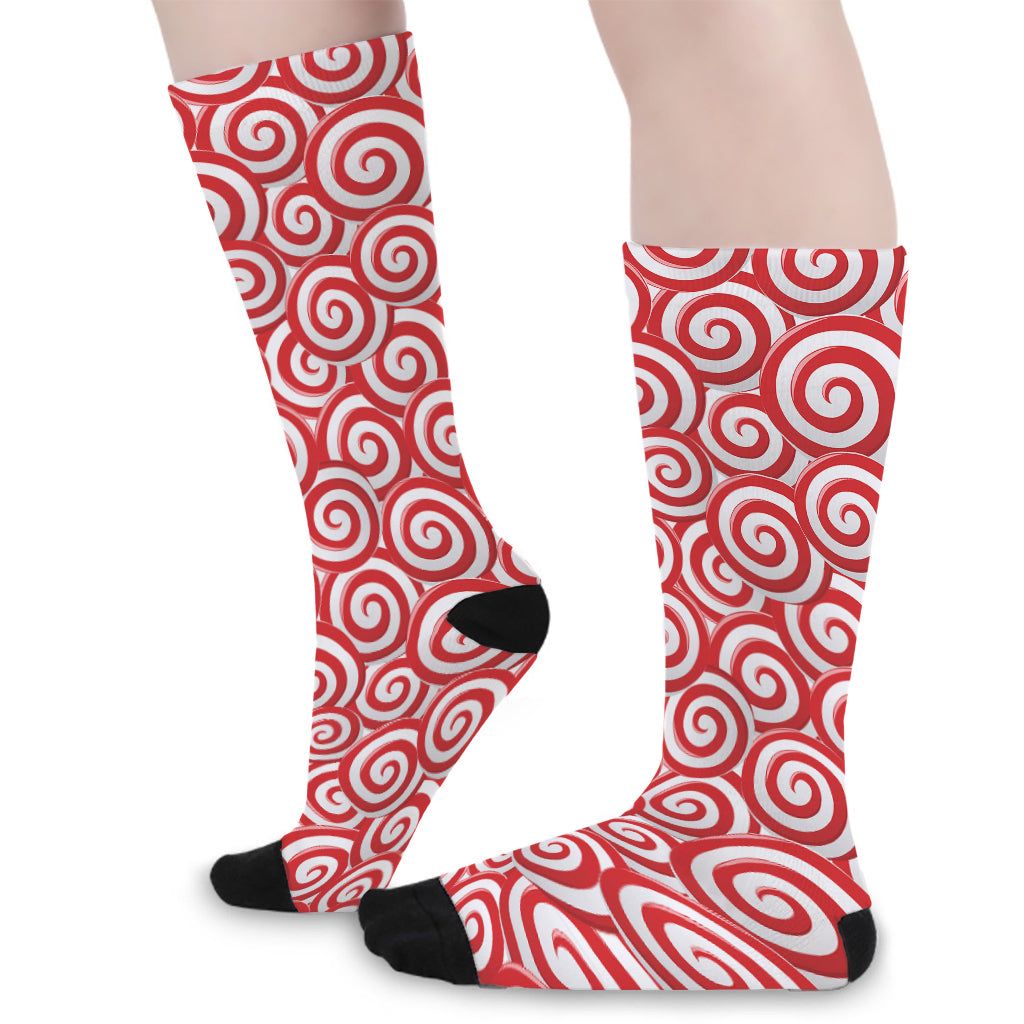Red Lollipop Candy Pattern Print Long Socks