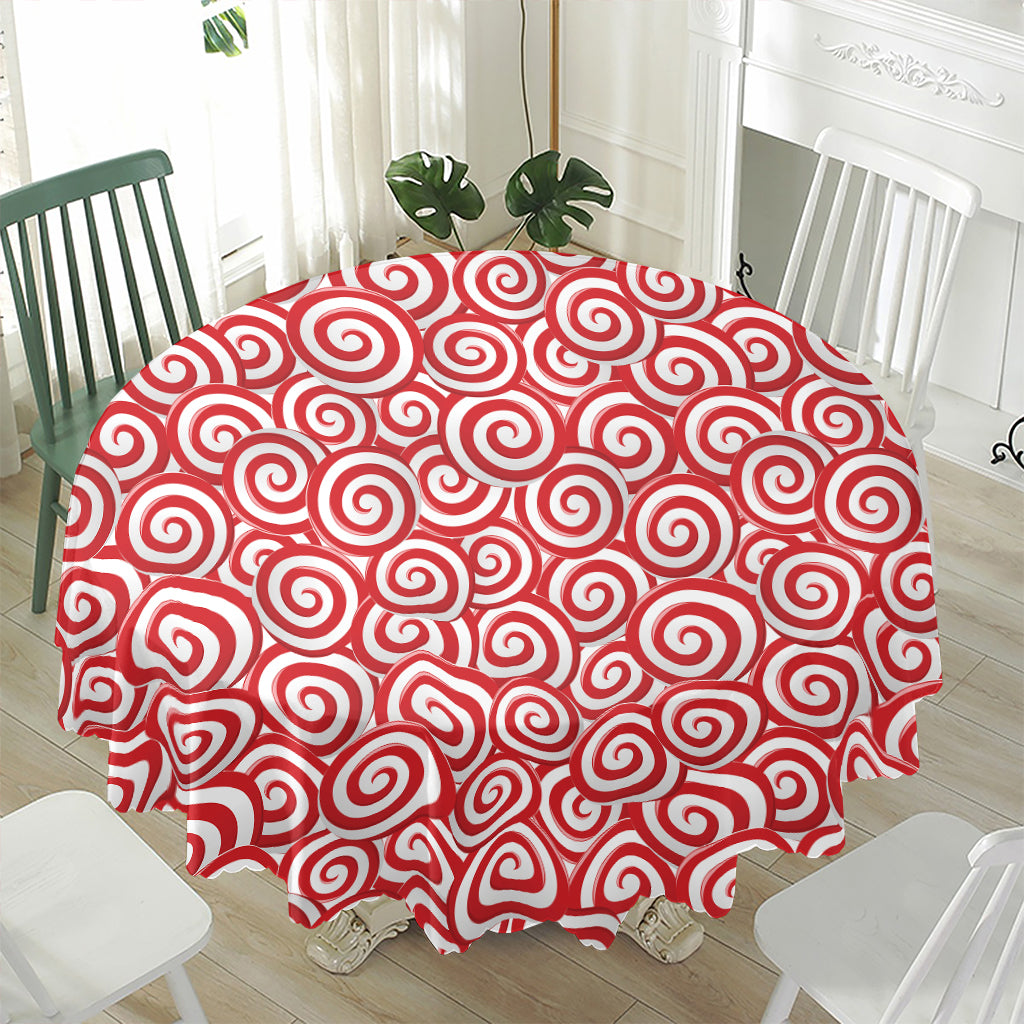 Red Lollipop Candy Pattern Print Waterproof Round Tablecloth