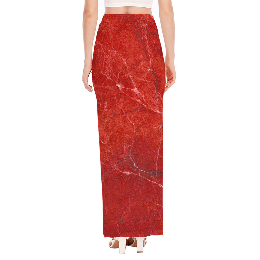 Red Marble Print High Slit Maxi Skirt
