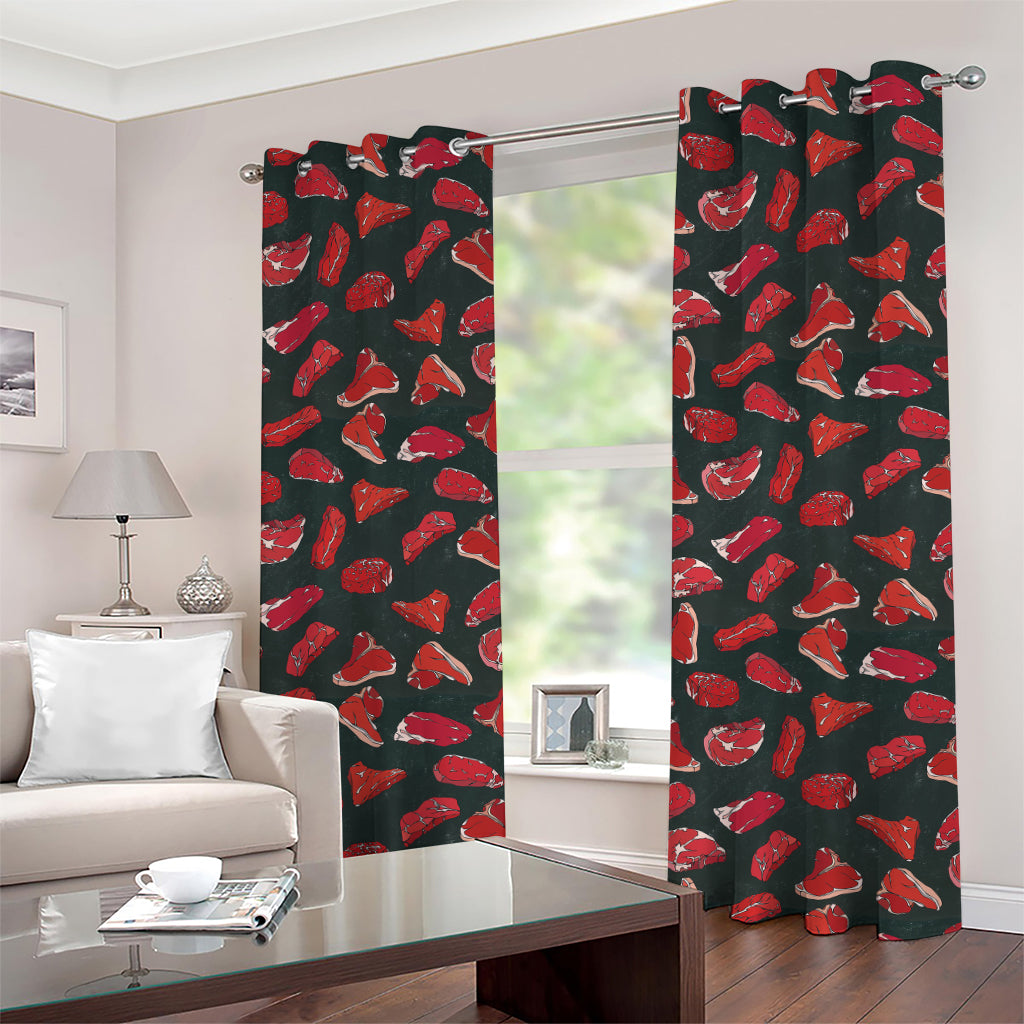 Red Meat Pattern Print Grommet Curtains