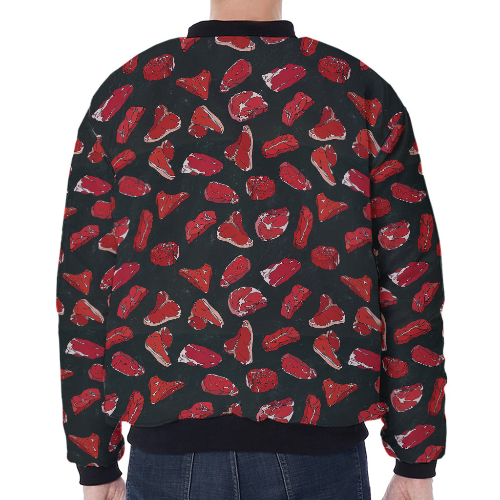 Red Meat Pattern Print Zip Sleeve Bomber Jacket