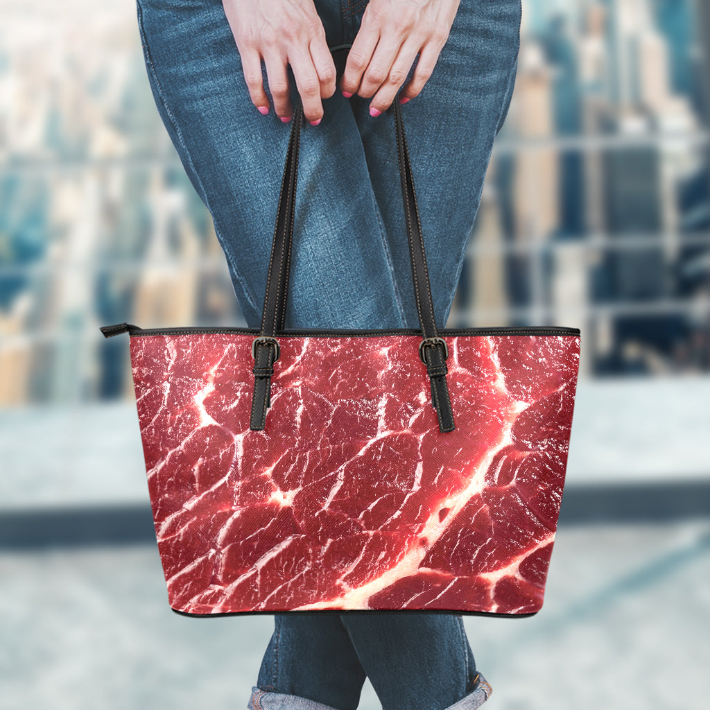 Red Meat Print Leather Tote Bag