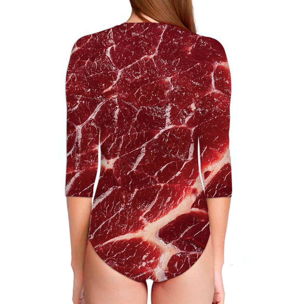 Red Meat Print Long Sleeve Swimsuit