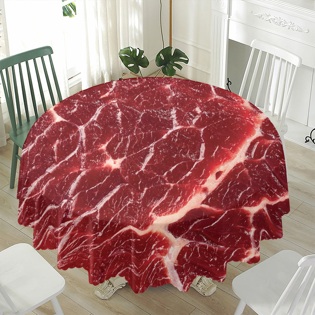 Red Meat Print Waterproof Round Tablecloth