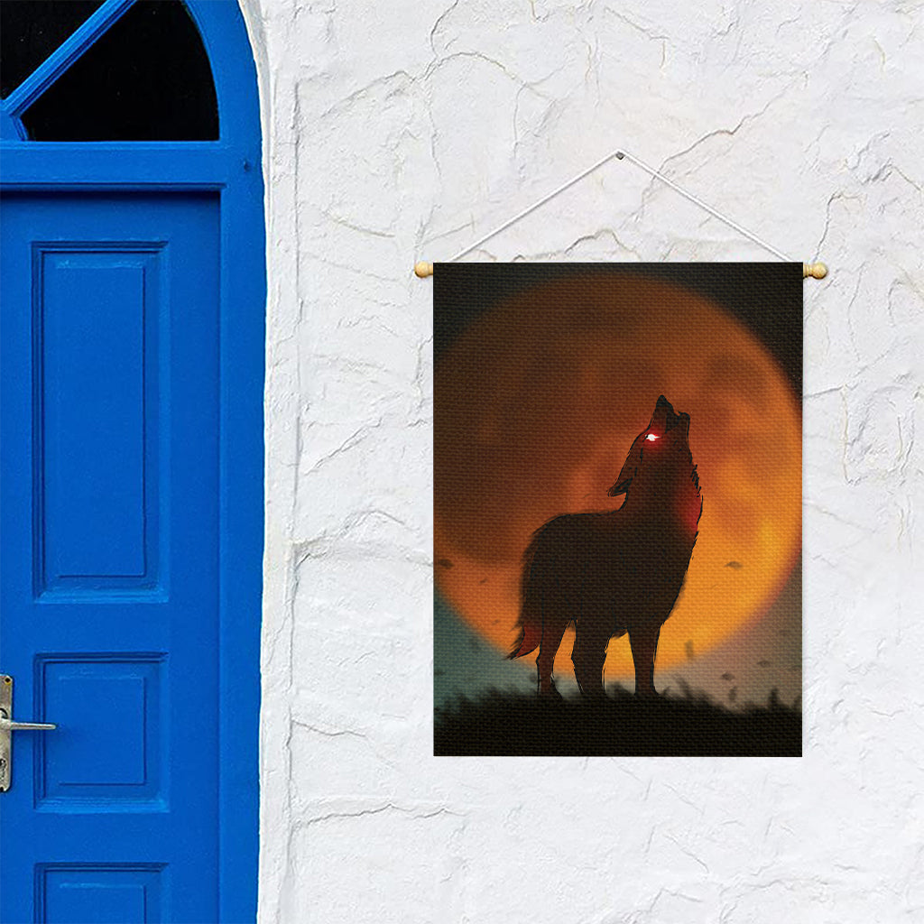 Red Moon Howling Wolf Print Garden Flag