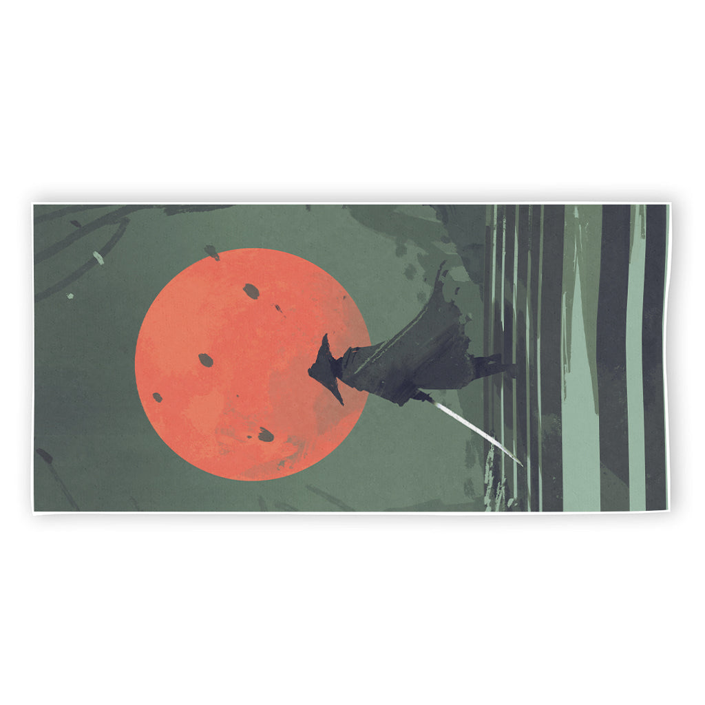 Red Moon Samurai Print Beach Towel