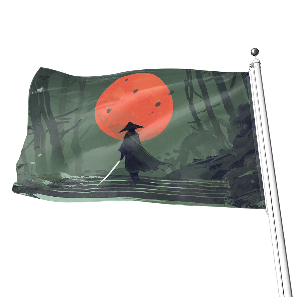 Red Moon Samurai Print Flag
