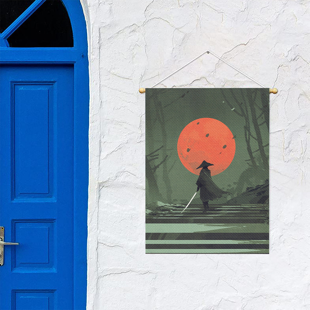 Red Moon Samurai Print Garden Flag