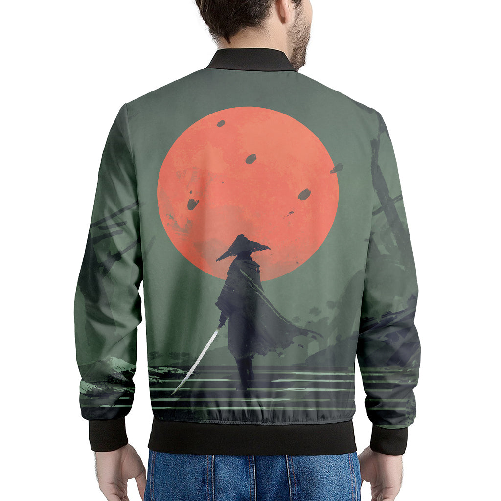 Red Moon Samurai Print Men's Bomber Jacket