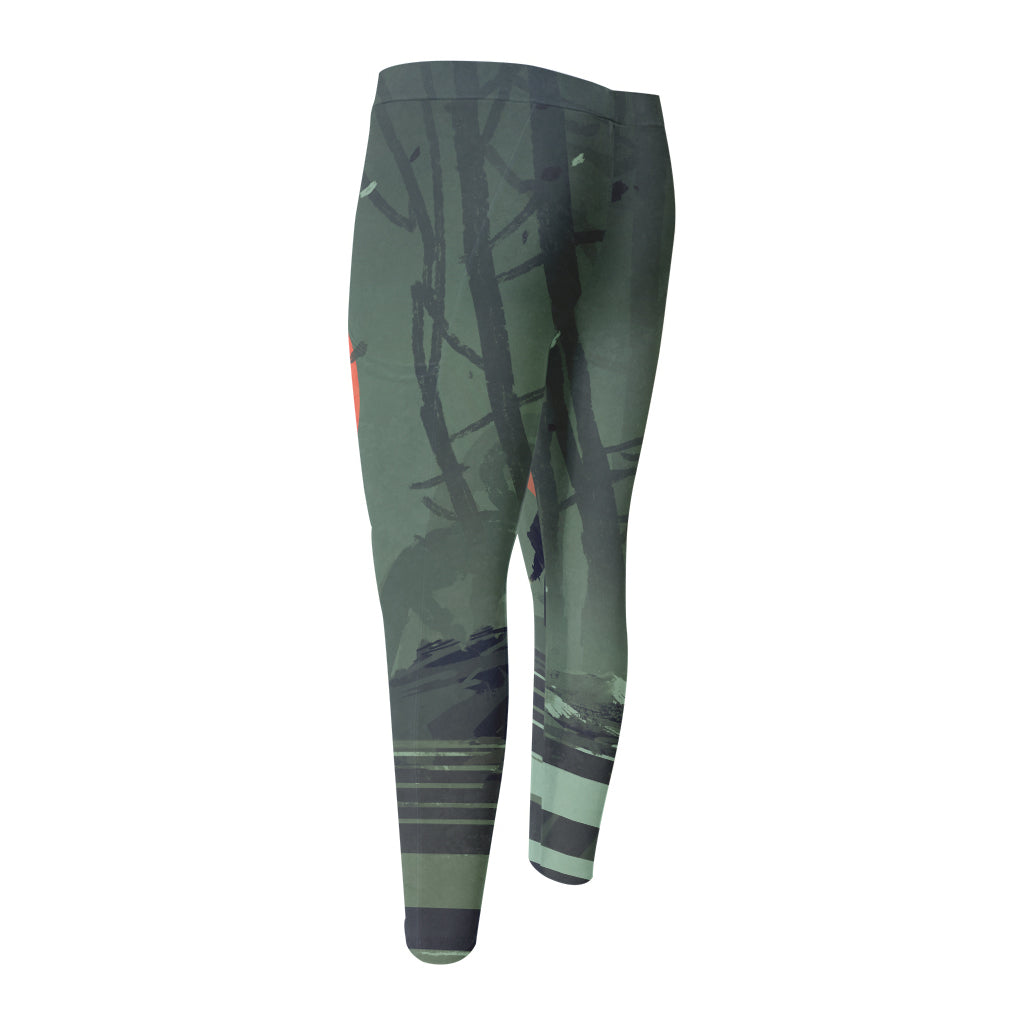 Red Moon Samurai Print Men's Compression Pants